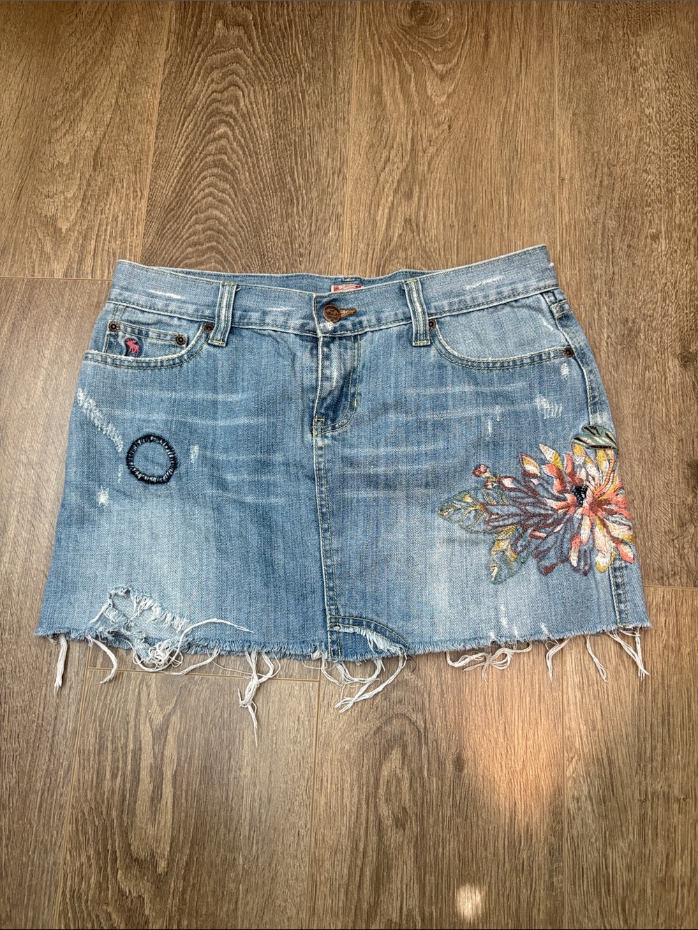 Abercrombie and Fitch Denim Mini Skirt with Floral Patch